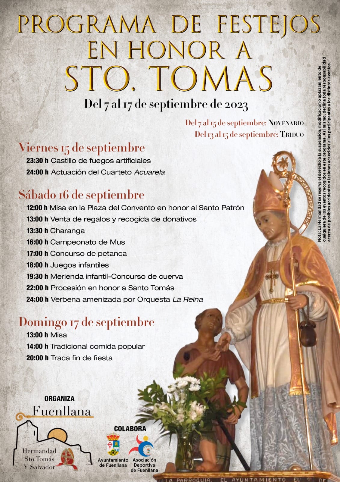 Fiestas patronales en honor a Santo Tomás de Villanueva 2023 Fuenllana